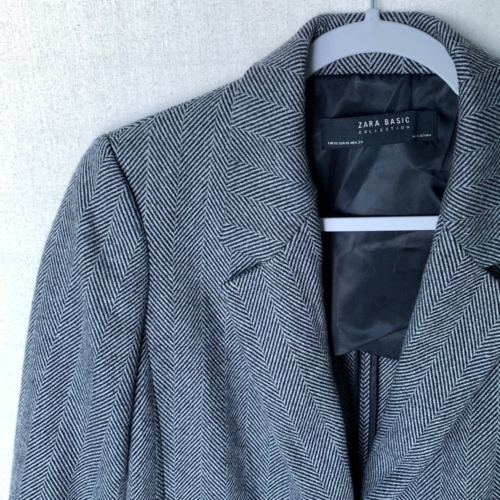 Zara Basic Collection Oversized Gray Herringbone … - image 1